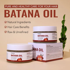 Close-up of Batana Oil ingredients highlights rich fatty acids and antioxidants.