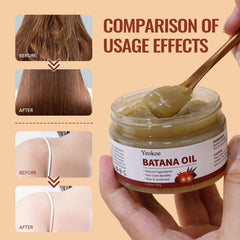 Yeokoe Batana Oil applied to scalp promotes gentle nourishment and shine.