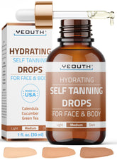 YEOUTH Face Tanning Drops bottle beside moisturizer for customizable glow.