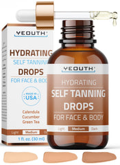 YEOUTH Face Tanning Drops bottle beside moisturizer for customizable glow.