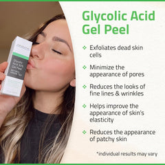 YEOUTH glycolic acid peel gel texture shown on skin for at-home exfoliation.