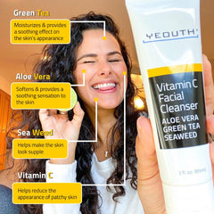 YEOUTH Vitamin C Cleanser foamy lather for gentle cleansing and hydration.