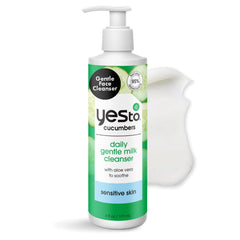 Yes To Cucumbers Daily Gentle Milk Cleanser bottle front for gentle cleansing and soothing hydration.
