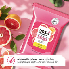 Yes To Grapefruit Brightening Wipes applied to face and neck for quick refresh