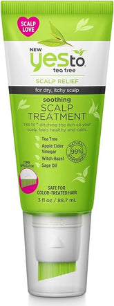 Yes To Tea Tree Scalp Treatment bottle ready for a pre-shampoo cleanse.