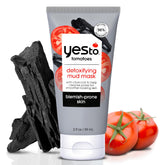 Yes To Tomatoes charcoal mud mask close-up showing pore-drawing cleanse for acne-prone skin