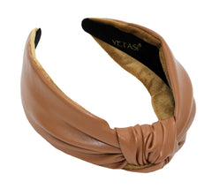 Yetasi brown leather knot headband for women, stylish all-day wear