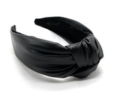 Yetasi chunky black leather headband front view adds a polished touch to casual outfits.