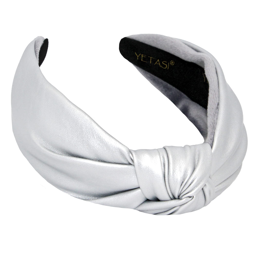 Yetasi silver faux leather headband knotted adds instant elegance to any outfit.