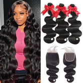 YIBUSI Brazilian body wave bundles with closure show length variety and natural fullness.