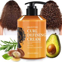 YJLYQF Moroccan curl cream bottle showing defined curls and lasting hold.