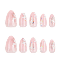 YKZFUI glitter pink floral nails for a cute, party-ready look.