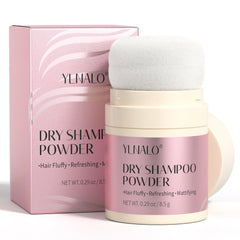 YLNALO dry shampoo powder packaging shows travel-friendly size and simple use