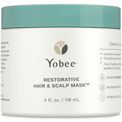 Yobee Restorative Scalp Mask bottle close-up showing probiotic formula for healthier scalp
