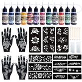 YOEALABY temporary tattoo ink bottles displayed for vibrant color options.