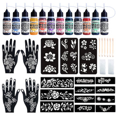 YOEALABY temporary tattoo ink bottles displayed for vibrant color options.