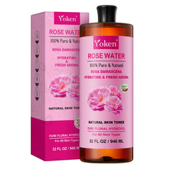Yoken Rose Water Toner in amber bottle front, for daily hydration.