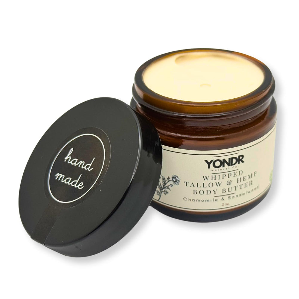 Yondr Natural Tallow and Hemp Body Butter jar closeup delivering deep hydration