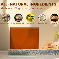 Yoniagood sandalwood soap bar producing rich lather for face and body cleansing.
