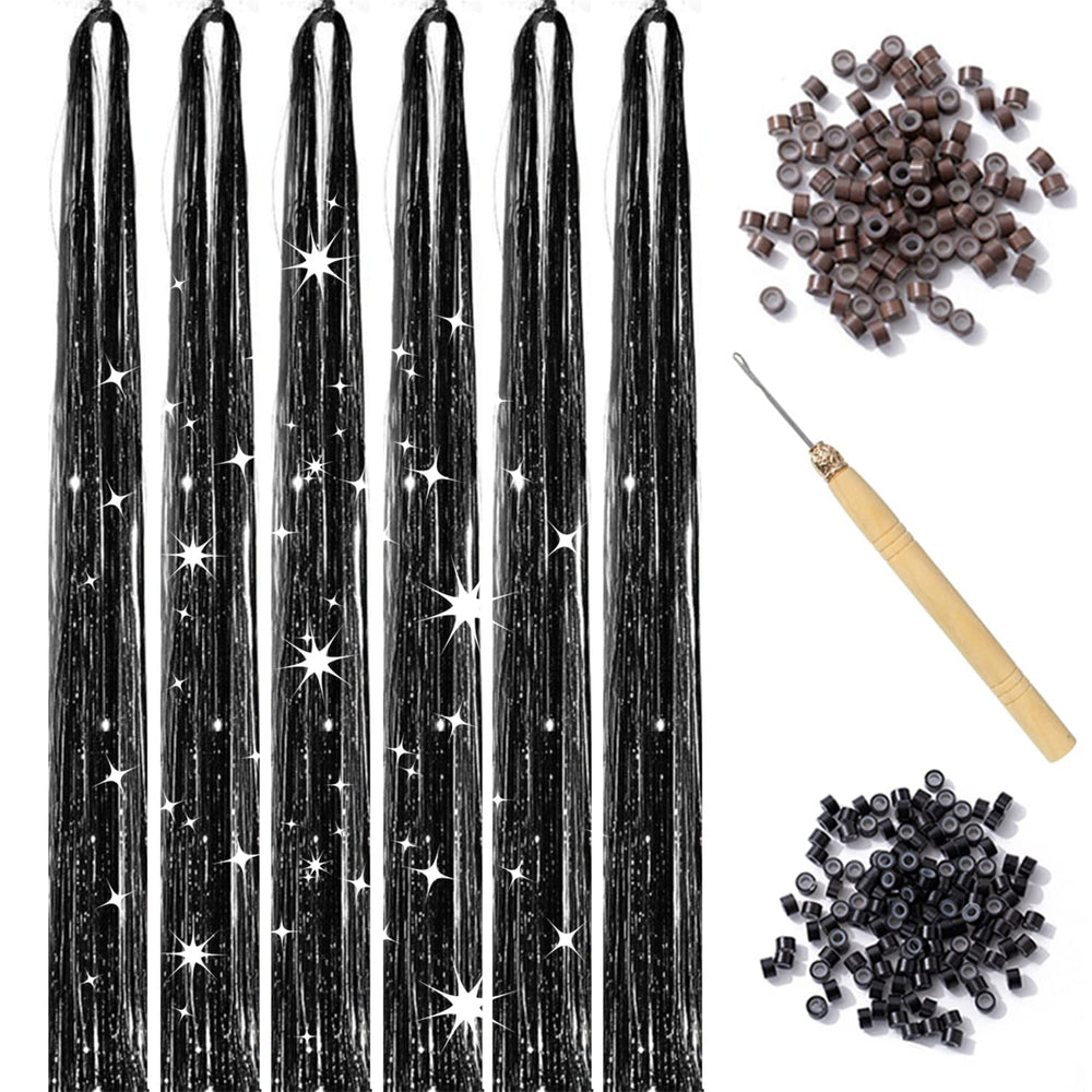 YOOONXI black hair tinsel kit setup for instant shimmer and easy styling