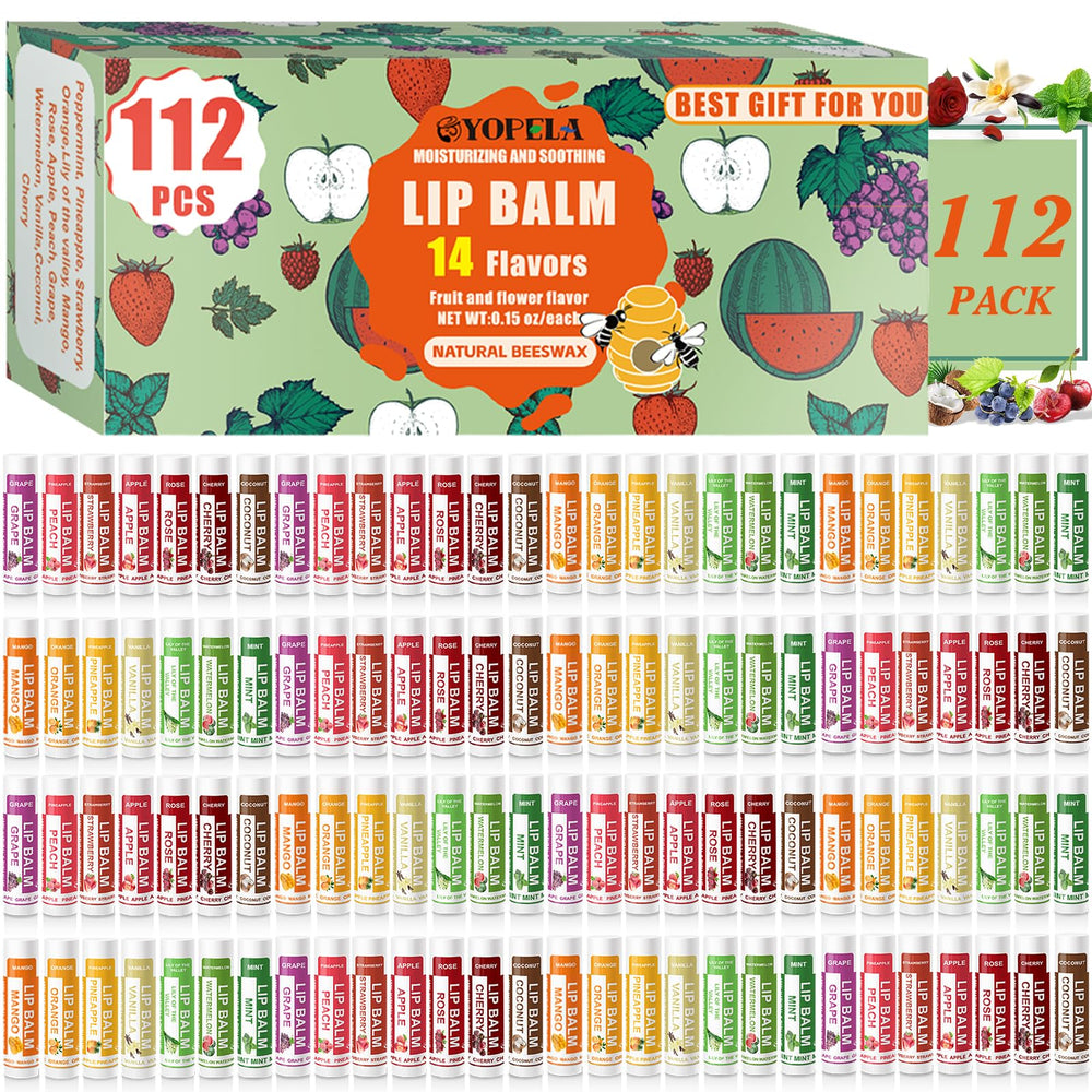 Yopela 112-pack natural lip balm with assorted flavors for daily hydration