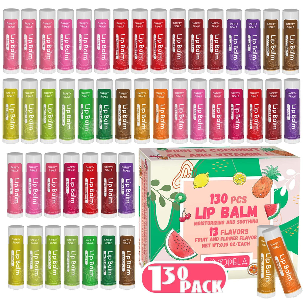 Yopela 130-pack lip balm set with 13 flavors for lasting hydration