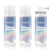 Yosca glitter spray three-pack travel bottles for skin, hair and outfits.
