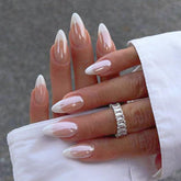 YOSOMMK French Tip Chrome nails with almond shape, glossy mirror finish for daily chic.