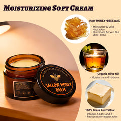 Yotdar ingredients layout features grass-fed tallow, honey, olive oil, beeswax.