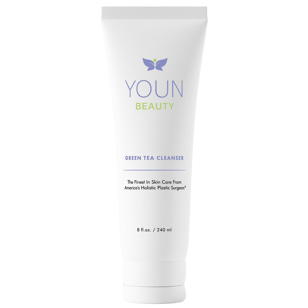 YOUN Beauty Green Tea Cleanser bottle highlights a hydrating daily formula