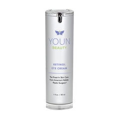 YOUN Beauty Retinol Eye Cream bottle close-up highlighting hydration-ready formula.
