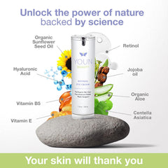 YOUN Beauty Retinol Eye Cream liposomal retinol delivery visual for daily use.