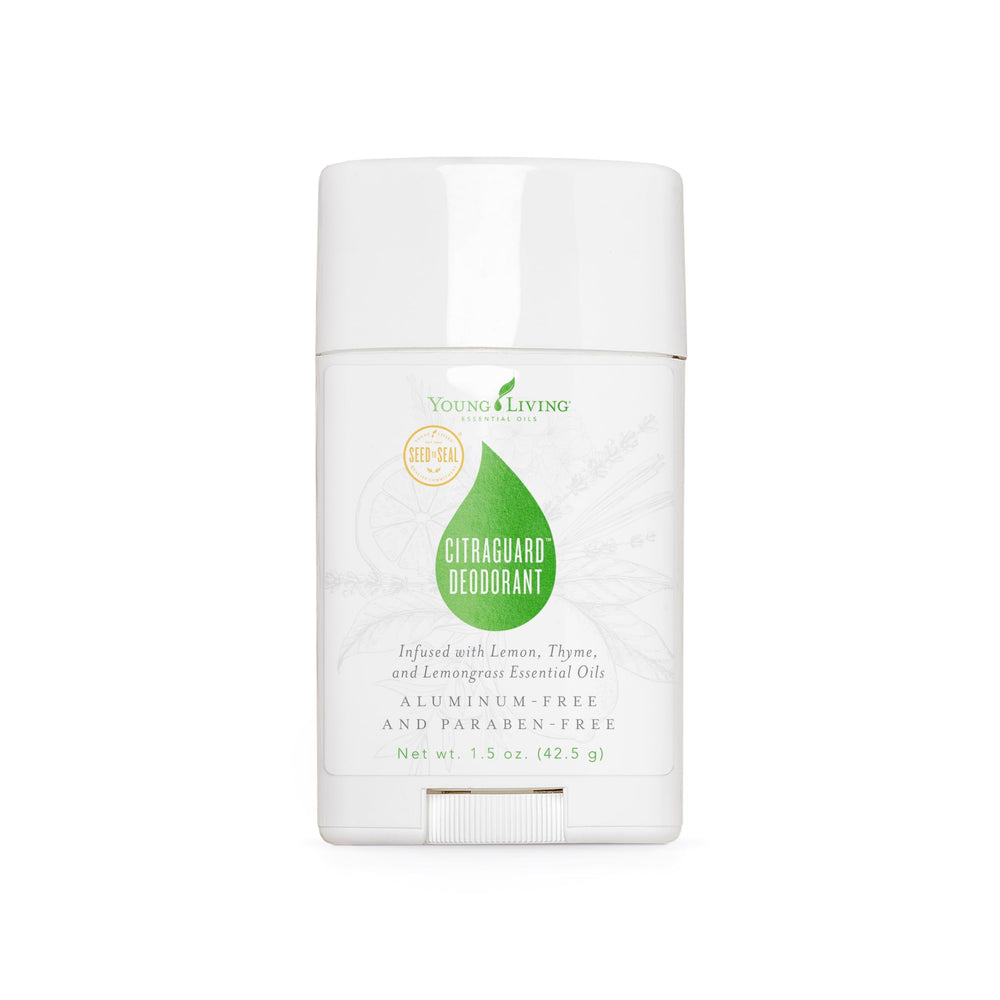 Young Living CitraGuard deodorant bottle close-up showing natural odor protection.