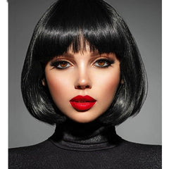 YOUNIGA Black Bob Wig 12in front view showing natural movement for daily wear