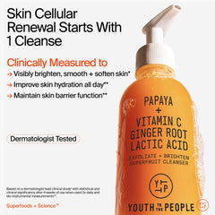 Youth To The People Superfruit Cleanser Refill AHA BHA graphic suggests brighter texture
