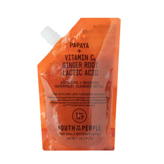 Youth To The People Superfruit Cleanser Refill bottle on sink for daily cleansing