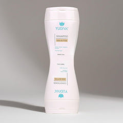 Close-up of flip-top caps on the YUDIVA two-chamber bottle for mess-free dispensing.