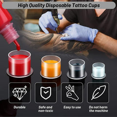 Yuelong pigment-cups with base prevent spills during tattoo sessions.