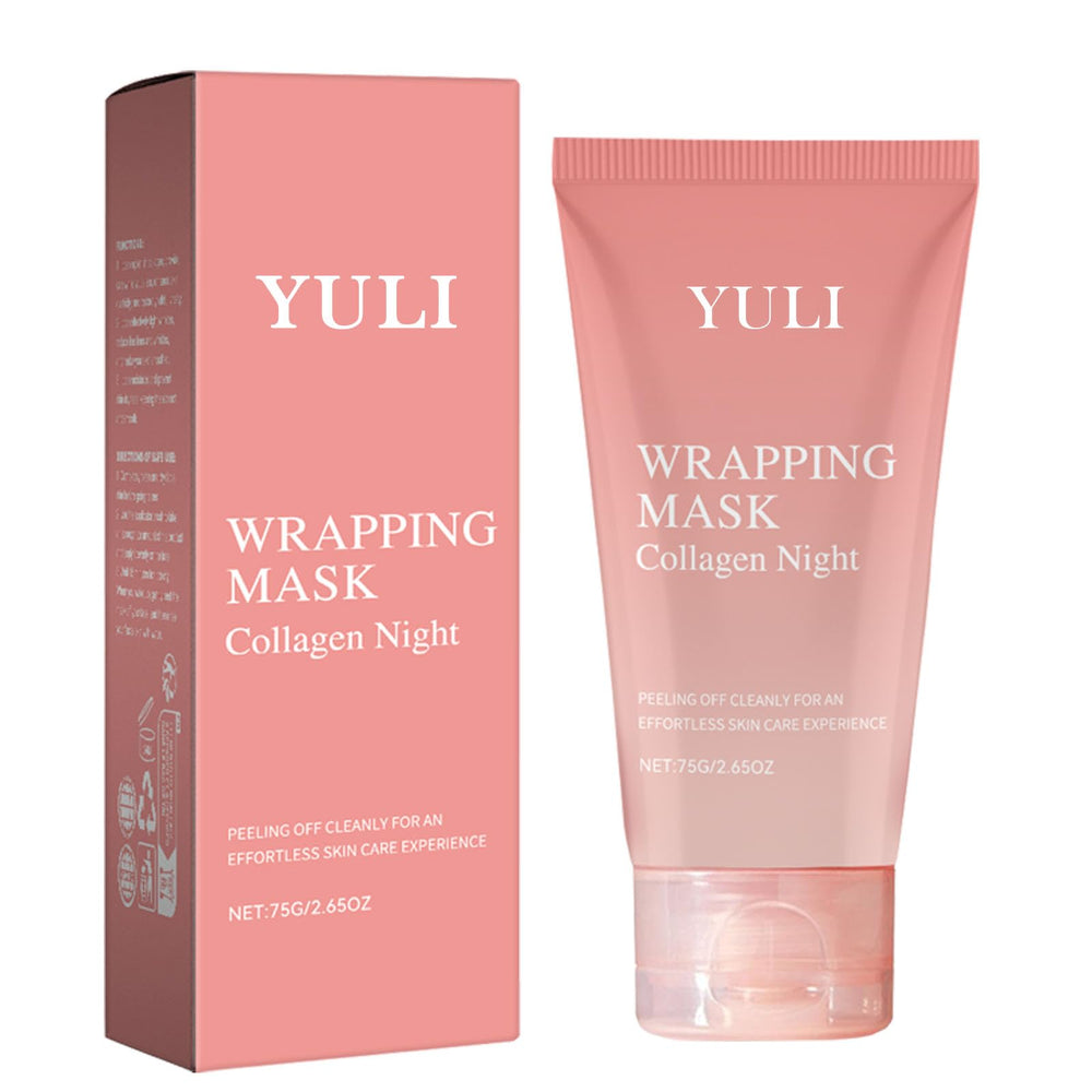 YULI collagen night wrap mask box presents premium packaging for an easy nightly routine.