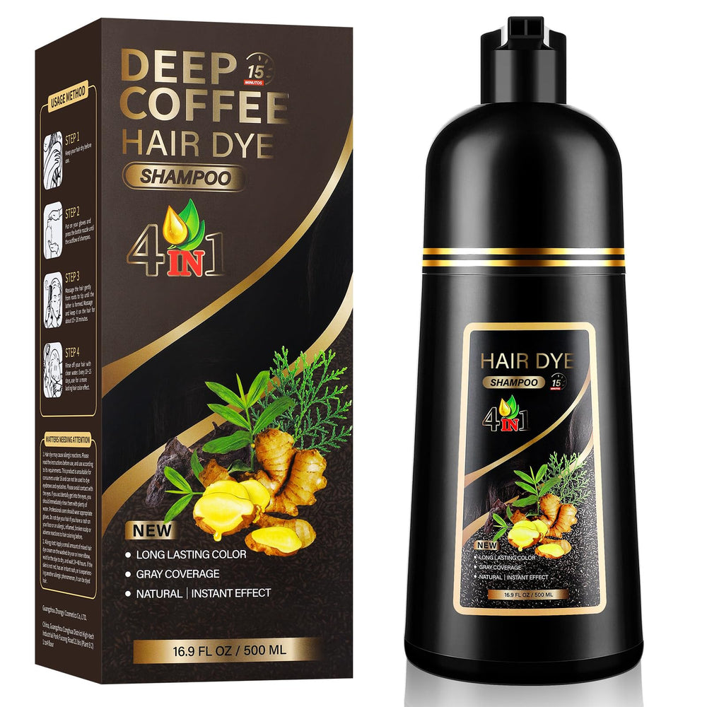 YUOLITA 4in1 dark brown hair dye shampoo bottle for easy at-home color and cleanse.