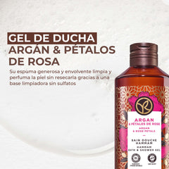 Yves Rocher Argan and Rose Bath Gel creamy texture prepared for pampering showers.