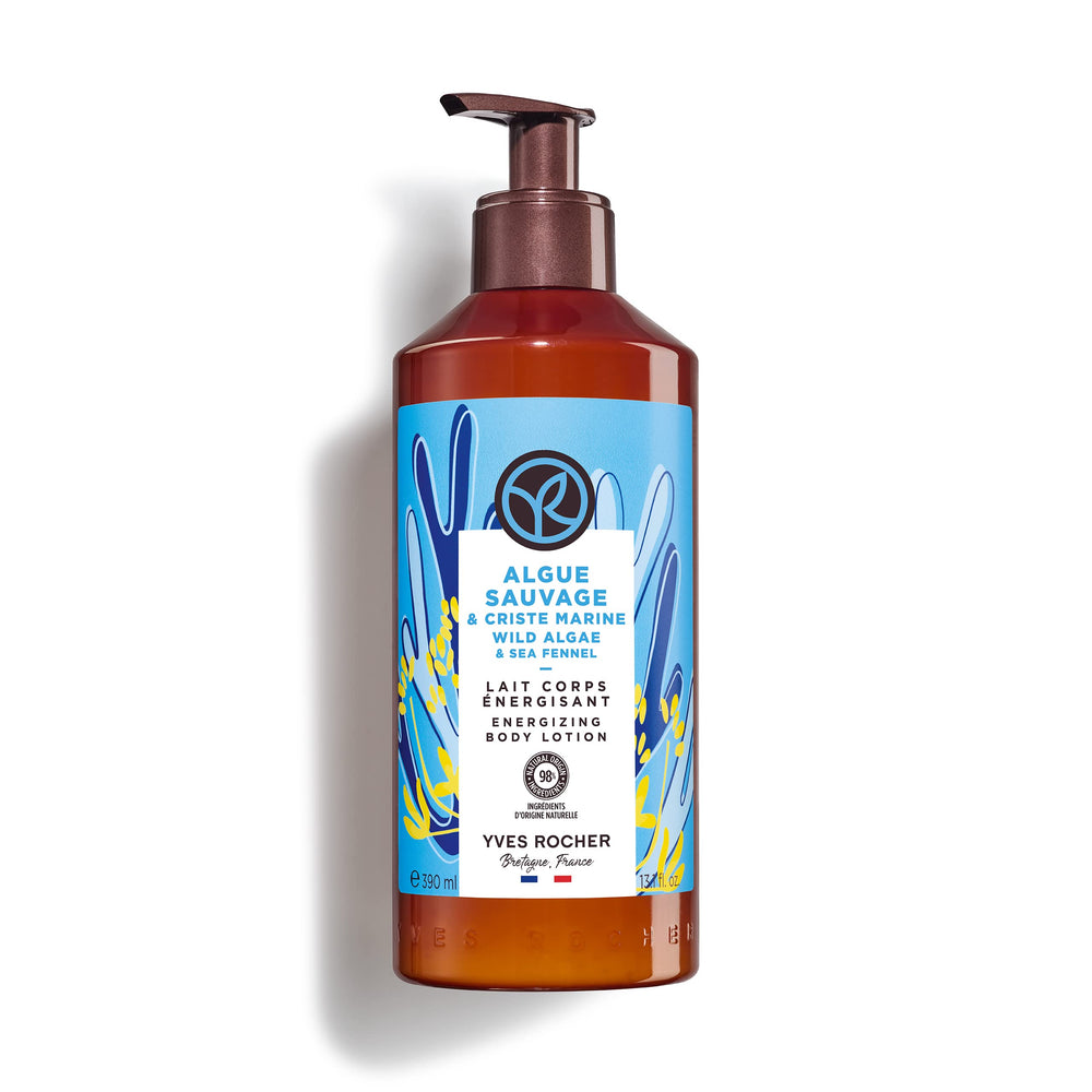 Yves Rocher Energizing Wild Algae and Sea Fennel Body Lotion bottle for daily hydration.