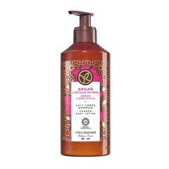 Yves Rocher Hammam Argan and Rose Petals bottle for nourishing body milk and daily hydration.