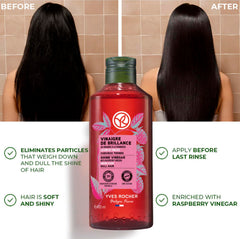 Yves Rocher raspberry vinegar hair rinse highlighting mineral buildup removal and shine