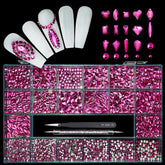 Yzzseven rose-pink diamonds in 14 types for versatile nail art designs.