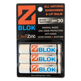 Z Blok Lip Balm SPF 30 tube showing clear zinc oxide for daily lip protection.