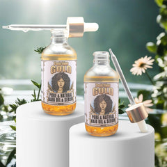 Zanichigo Gold Hair Oil amber liquid visible for deep conditioning impression