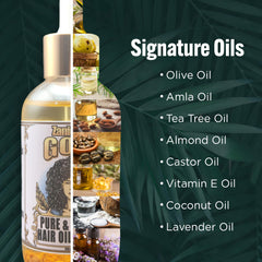 Zanichigo Gold Hair Oil bottle close-up highlighting lightweight hydration for all hair types