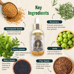Zanichigo Gold Hair Oil label detail with natural formula and botanicals