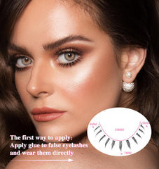 Zanlufly bottom lashes wispy natural mink with clear band blend on lid